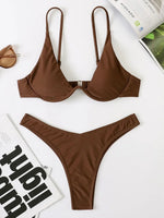 Sexy Neon V-bar Underwired Bikini 2025 Female Ribbed Swimsuit Women Thong Swimwear Two-pieces Bikini set Push up Bathing Suit
