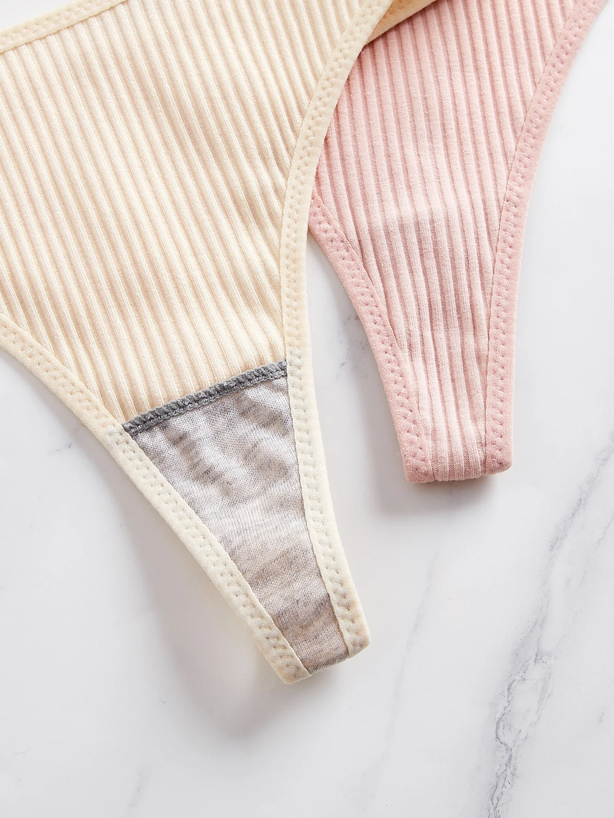 10 PCS Multicolor Women Ribbed Thongs Soft Viscose Blend Low Waist T-back Panties for Daily Wear