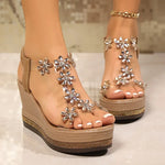 Rhinestone Flowers Wedges Sandals Women 2026 Luxury Crystals Chunky Platform Sandles Woman Clear Pvc Super High Heel Party Shoes