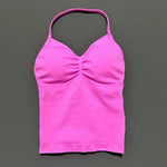 HISTELLO GYM Longline Strappy Top Women Seamless Yoga Clothing With Removable Pads V Neck Open Back Bra Workout Sports Halter