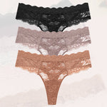 3Pcs Lace Sexy Thongs Women Low-Rise Briefs Sexy Soft Ladies Underwear Trendy Floral Underpants Female Flowery Panty Lingerie