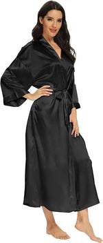 Women's Satin Robe Belted Elegant Solid Color Silky Comfort Bathrobe Loungewear