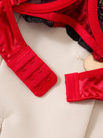 3/4 cup gathered satin lace lingerie set - red rose embroidered netting sheer women's bra and panties set ZA825127