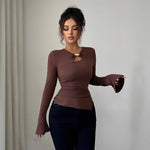 Autumn and winter inner asymmetrical hollow metal decoration slim fit daily outer top