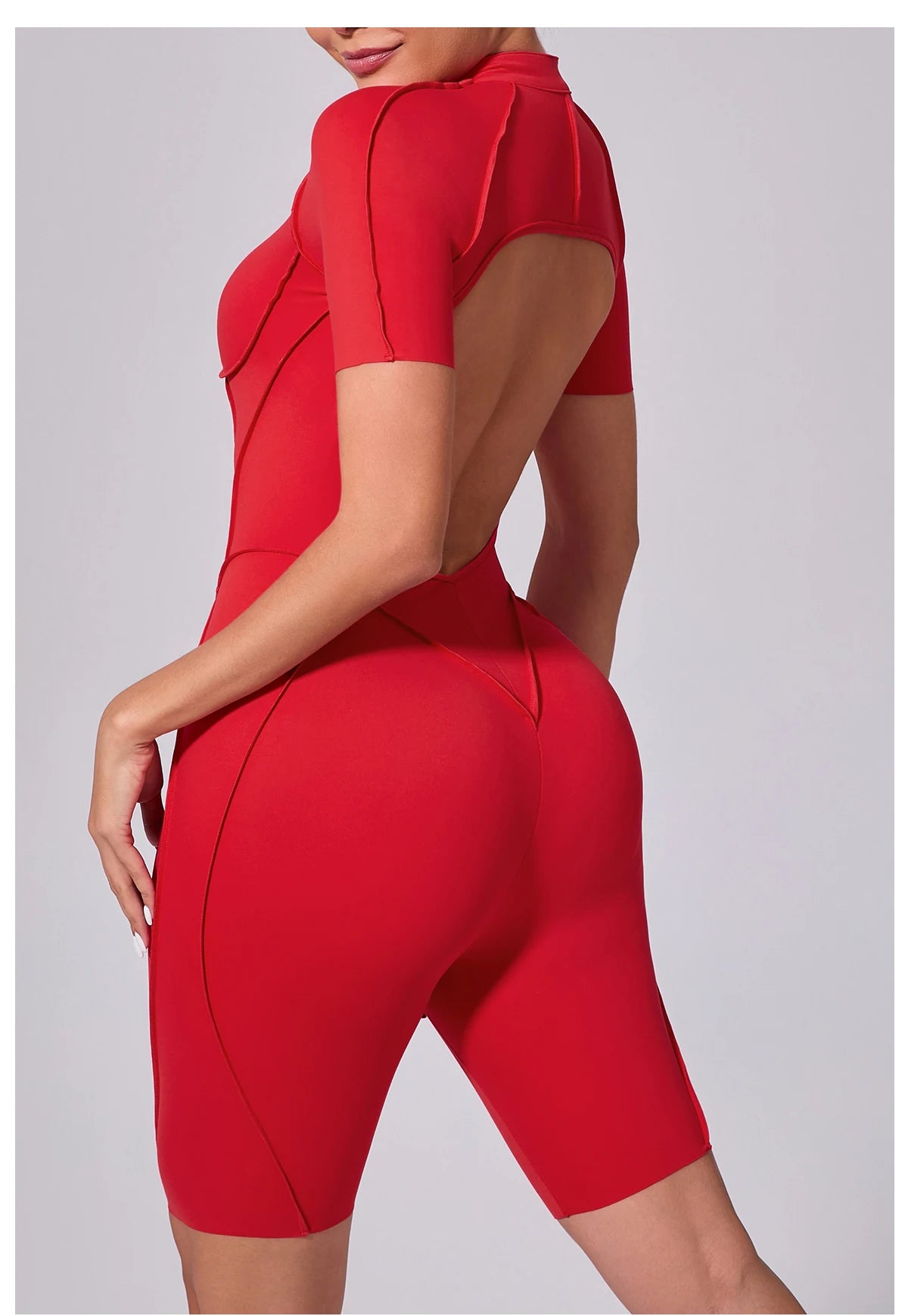 Summer Zipper Workout Jumpsuit Sports Overalls Women Running Fitness Short Sleeve Yoga Bodysuit