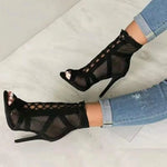 Black Sexy Lace Up Cross-tied Women Shoes Comfort High Quality Thin Heels Open Toe Dancing Sandals Ankle Strap Hollow Out Pumps
