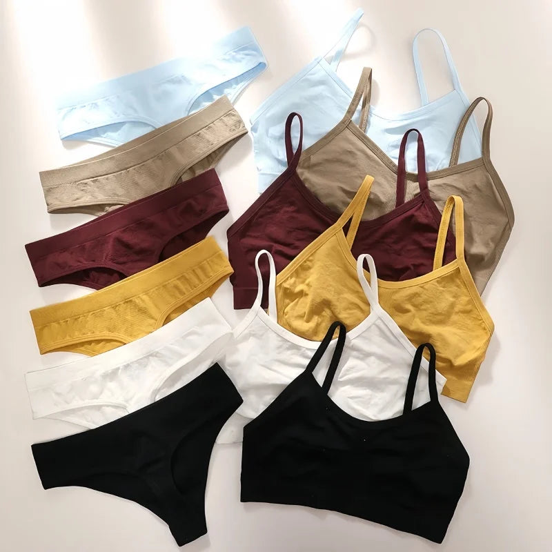 Women Buttery Soft Bra And Panties Set Push-Up Unlined Brassiere Breathable Ribbed Underwear Stretchy Crop Top Sexy Lingerie Set