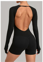 Women's Yoga Jumpsuits Sports Fitness Hip-lifting Long-sleeved Backless Running Training Workout Gym Shorts One-piece Bodysuits