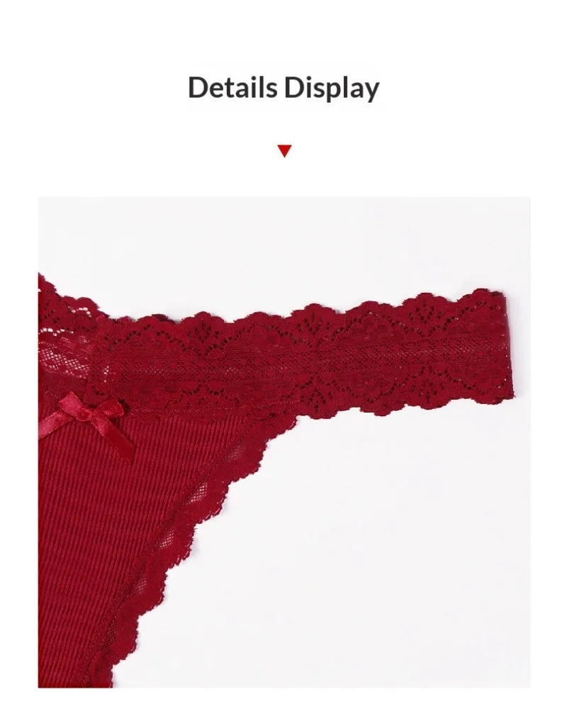 1pcs Low Waist Sexy Lace Elegant Lady Thongs Underwear Solid Breathable Sexy Lingerie Floral Female Panties Bow Women's G-string