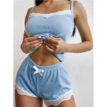 New Women's 2-Piece Set of Lace Camisole Pajamas Shorts Set Casual Home Wear Soft and Comfortable Back Sports Vest Y2K