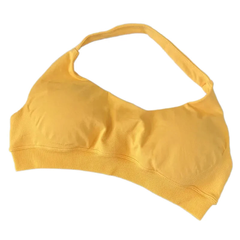 High Support Sports Bra Women Halter Seamless Yoga Bra Padded Backless Sports Bras Gym Crop Top Push Up Workout Yoga Tops Woman