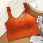 Women Crop Top Padded Tank Top Sports Bra Seamless Underwear Summer Fitness Casual Streetwear Camisole Removable Pads