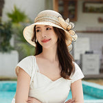 Women's Organza Flower Sun Hat Wide Brim Bucket Cap Wedding Church Dress Hat Fascinator Bridal Tea Party Hat