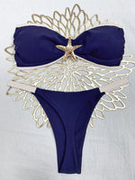 Sexy Bandeau Bikini Set 2026 Women Coffee Starfish Ornament Push Up Thong Swimsuit Brazilian Beach Bathing Suit Micro Swimwear