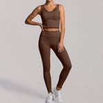 Fake Two Piece Tank Top Yoga Sets Women Lace V Neck Sports Vest Fitness Suit Hip Lifting High Waist Leggings Workout Clothes