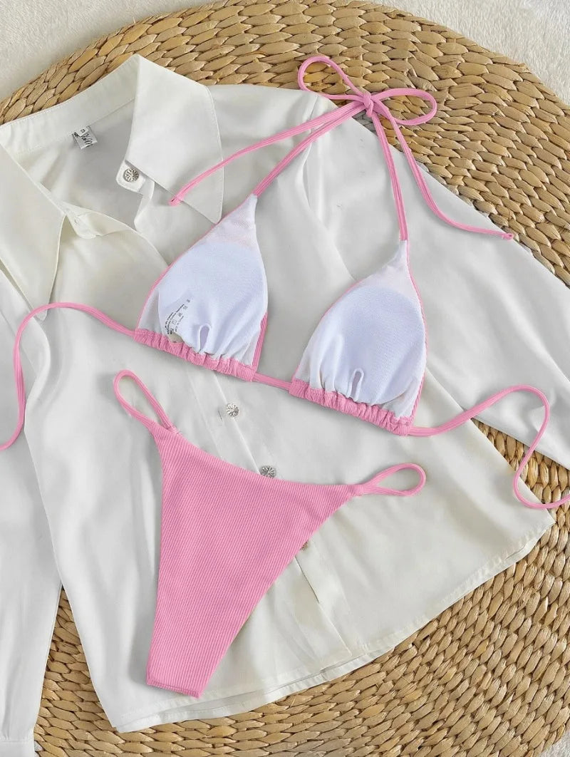 Sexy Women's Swimsuit Micro Bikinis Set Female Summer Beach Halter Neck Swimwear Mini Thong Bathing Suit for Woman Wear