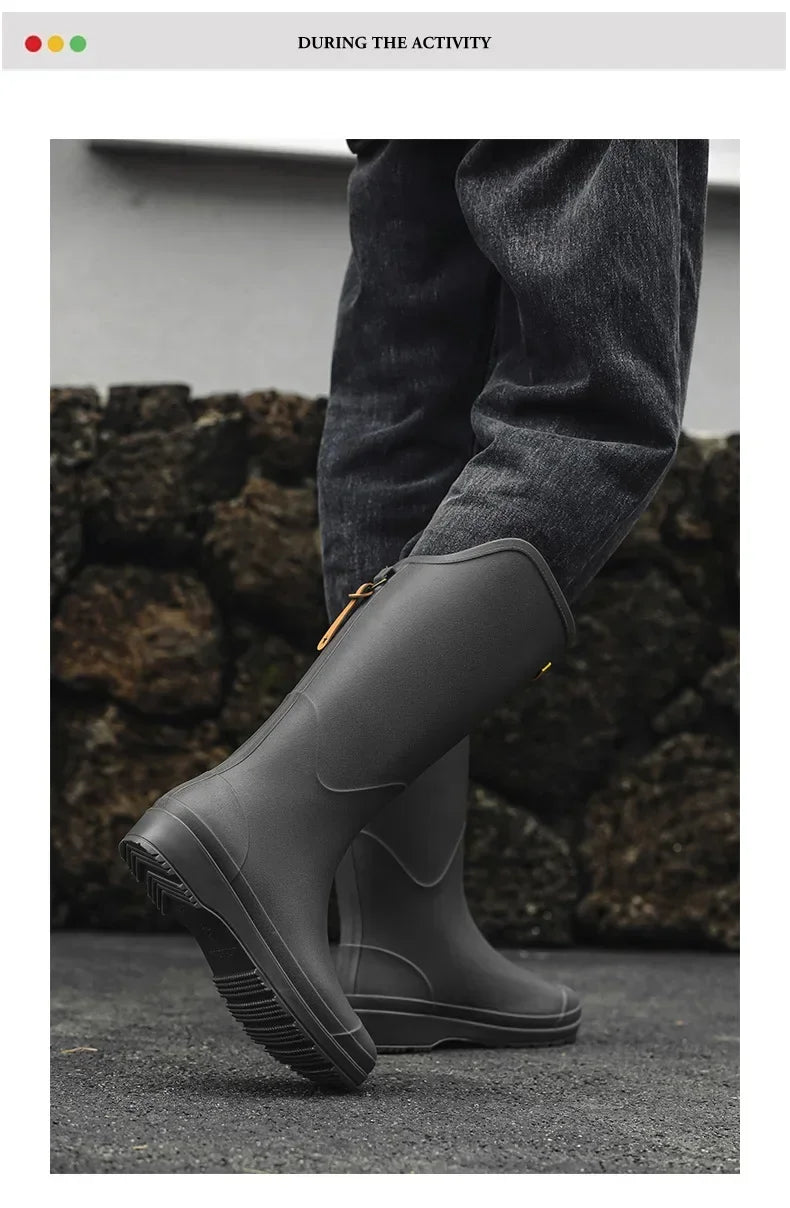 Women's Rain Boots Anti Slip Thick Soles Outdoor Long Tube Rain Boots Waterproof Fashion Wear-resistant Kitchen Women's Boots