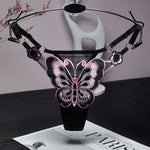 Women Butterfly Embroidery Thong Panties Sexy Lace G String Adjustable Strap Low Rise Underwear Soft Breathable Lingerie
