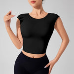 Women's Backless Fitness Clothes with Fixed Chest Pad Beautiful Top Short Sleeve Dance SportT-Shirt Yoga Wear