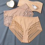 1PC Women Mid-Rise Striped Mesh Shaping Briefs Anti-Chafing Shapers Tummy Control Panties Under Skirt Plus Size Underwear M-3XL