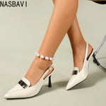 Women French Roman Sandals Pointed Toe 8cm Stiletto Thick Heels Back Buckle Strap Office OL Single Dress Shoes Large Size 34 45