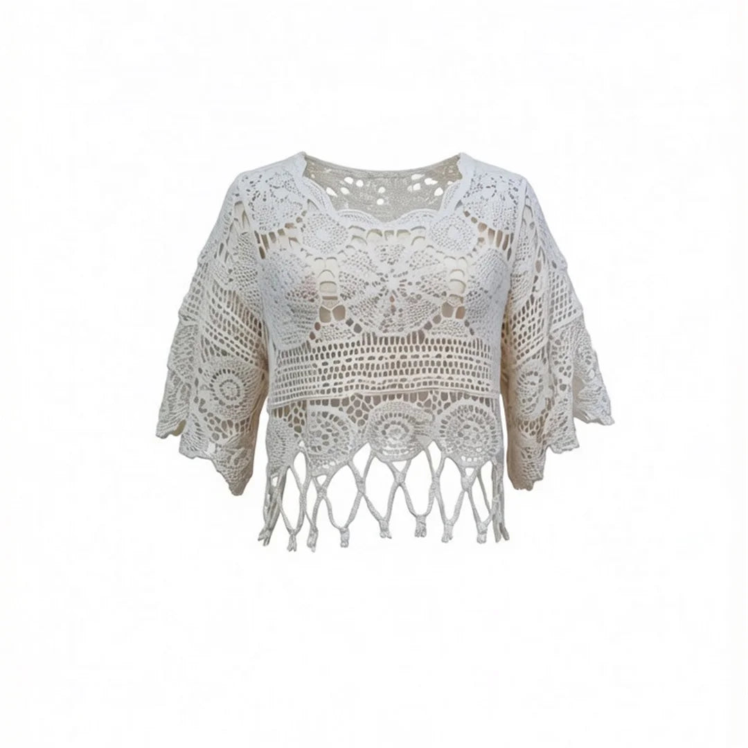 Half Sleeve Hollow Out Solid Crochet Knitted Tunic Beach Cover Up Cover-ups Beach Dress Beach Wear Beachwear Female Women V8401