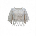 Half Sleeve Hollow Out Solid Crochet Knitted Tunic Beach Cover Up Cover-ups Beach Dress Beach Wear Beachwear Female Women V8401