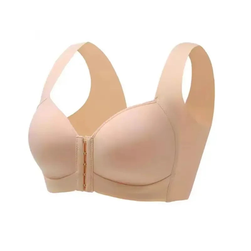 Large Size Seamless Women's Front Button Bra Vest-Style Fixed Cup Comfortable All Day Wear Breast-Shrinking Underwear