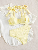 Sexy yellow bikini set 2026 women tie strap push up underwire high wiast swimsuit summer bathing suit two piece swimwear biquini