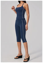 Women's 2 Piece Yoga Set Summer Brushed Color-Block Slim Sports Tank Top High Waist Pants Gym Running Fitness Suits Tracksuit