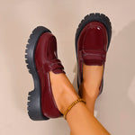 British Style Platform Loafers for Women Plus Size 43 Thick Heel Commute Work Shoes Ladies Comfort Thick Sole Pu Leather Shoes