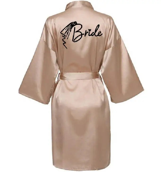 Wedding Party Team Bride Robe With Black Letters Kimono Satin Pajamas Bridesmaid Bathrobe SP033