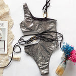 Sexy Snake Printed One Shoulder Wrap Around Cut Out Women Swimwear One Piece Swimsuit Female Bather Bathing Suit Swim V1892C