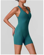 Cross Back V-neck Short Yoga Jumpsuit Women Quick Drying Solid Sleeveless Sports One Piece Suit Outdoor Recreation Bodysuits