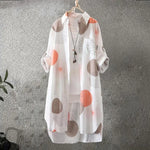 Spring Autumn Women Shirt Long Sleeve Fashion Print Sunscreen Shirts Lapel Long Coat Irregular Hem Anti Sun Women’s blouse