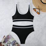 Women's High Waisted Bikini Sets 2026 Sporty Two Piece Swimsuits Color Block Cheeky High Cut Bathing Suits Summer Biquini Black