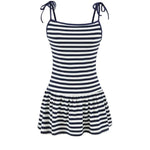 Sweet Double-shoulder Strap Striped Color-block Camisole For Women Unique Design Patchwork Pure Desire Dress Elegant Casual WIKO