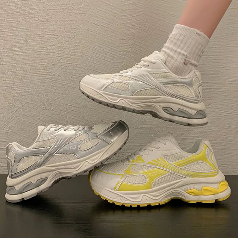 Spring Autumn Breathable Mesh Sneakers Women Mix Color Lace Up Sports Shoes Woman Wear Resistant Platform Casual Shoes Mujer