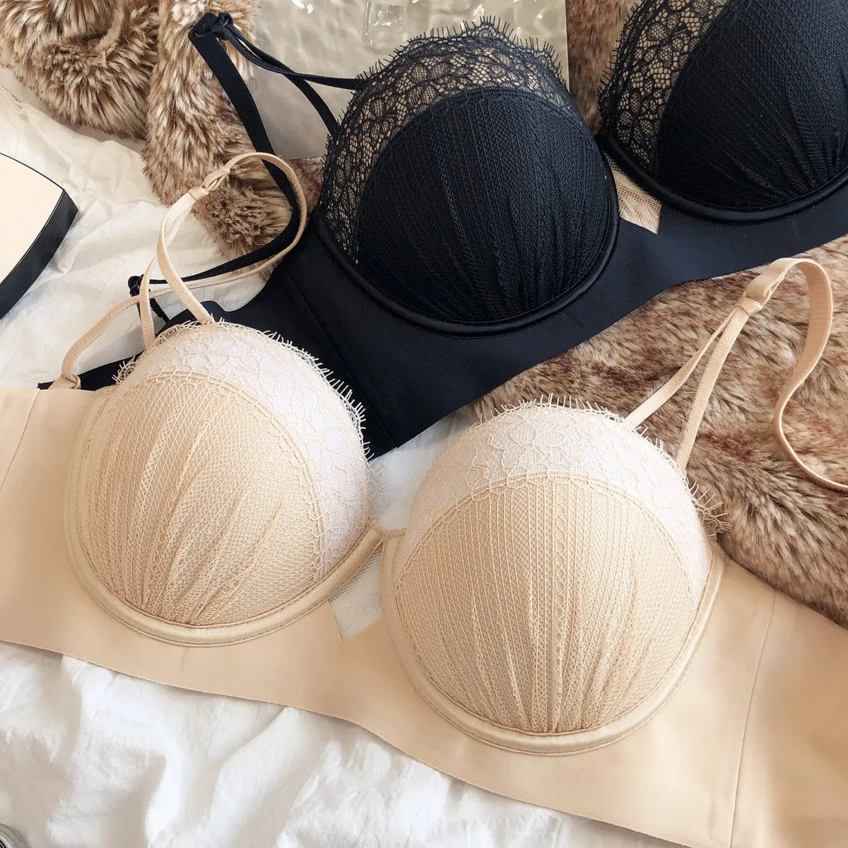 Sexy Half Cup Push Up Bra Women Lace Embroidery Underwear French Dot Hollow Thicken Bras Ladies Detachable Strap Lingerie