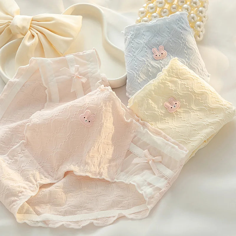 1/5pcs Women's Underwear Panty Cotton Lace Panties Girls' Bow Comfort Briefs Mid Waist Seamless Underpants Female Sexy Lingerie