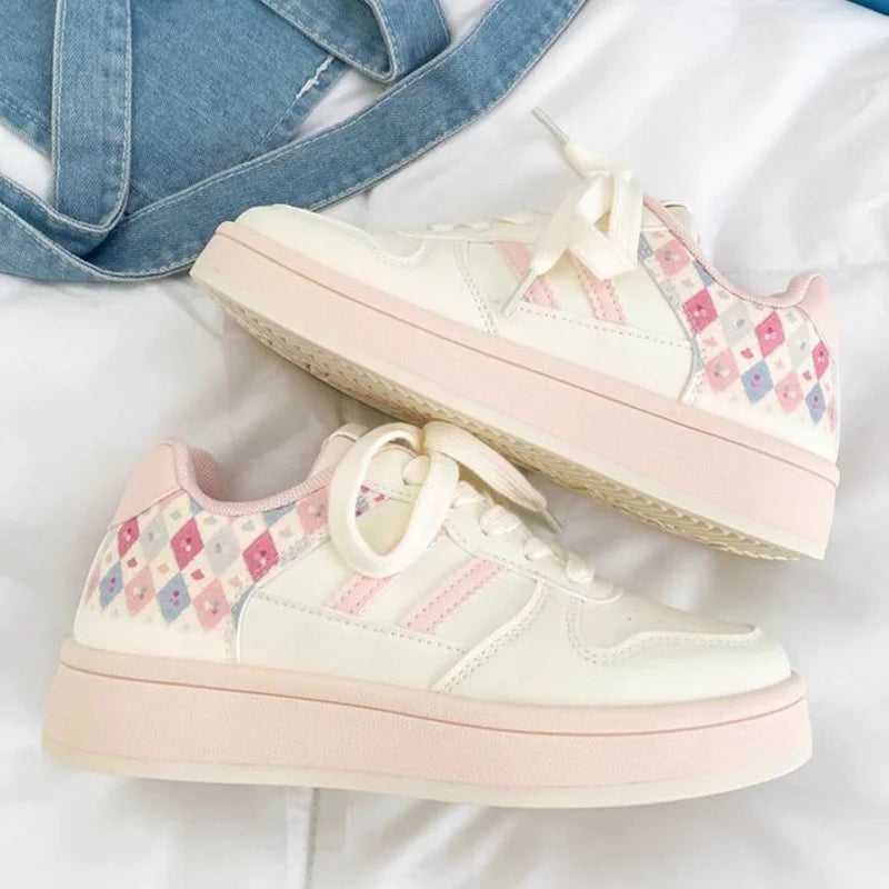 Autumn Mix Color Plaid Sneakers Women Breathable Lace Up Sports Shoes Woman Comfortable Soft Insoles Running Casual Shoes Female