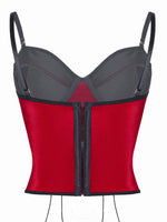 Christmas Red Black Lace Fishnet Boned Bodysuit, Sexy Push Up Corset Shapewear with Side Smoothing, Tummy Control Lingerie