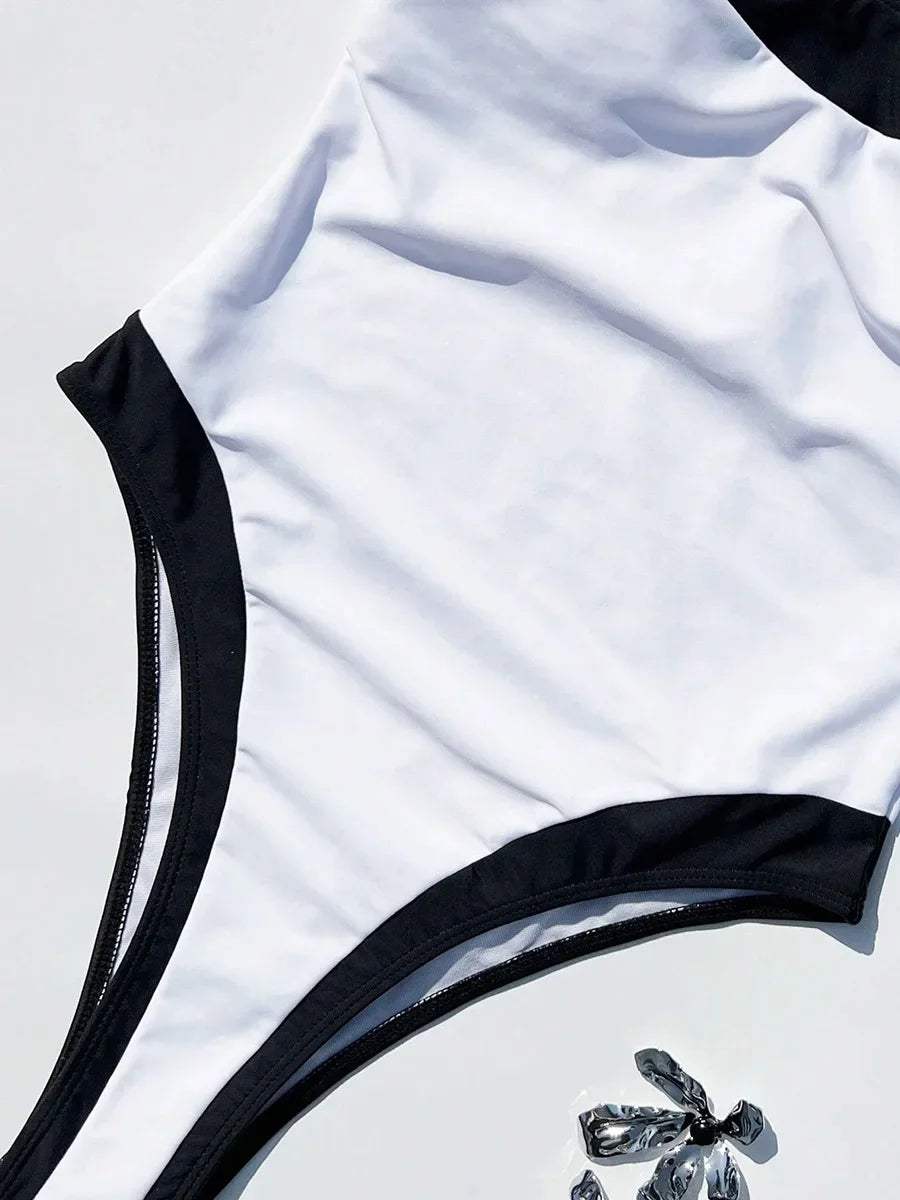 Splicing Vintage Retro High Leg Cut Female Swimwear One Piece Swimsuit Women Monokini Full Back Bathing Suit Swim Beach Bodysuit