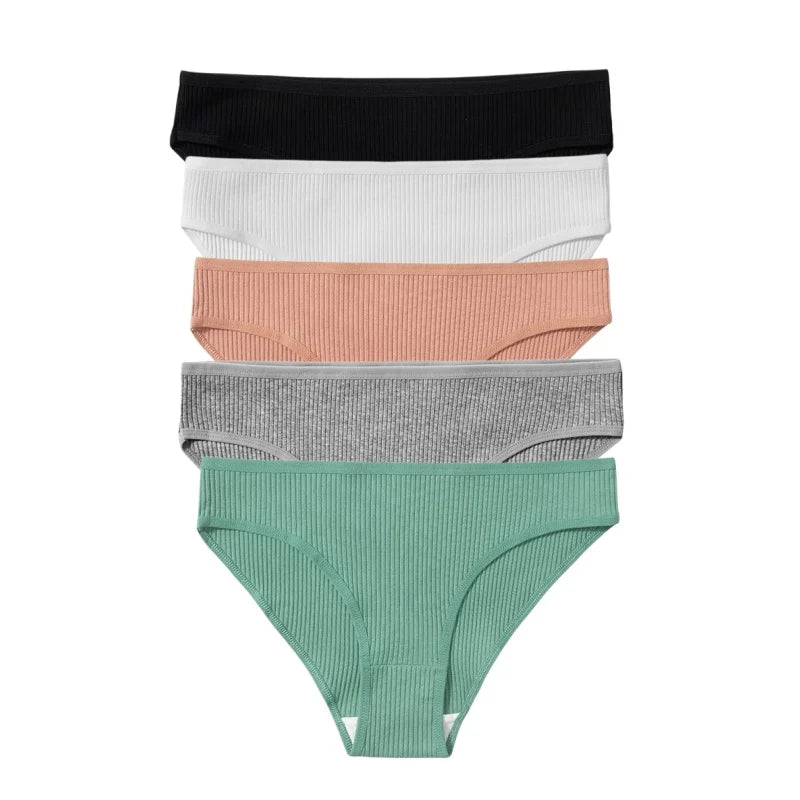 5Pcs/Set Women Cotton Panties Solid Color Low Rise Briefs Female Underpants Comfort Soft Stretch Panty Sexy Lingerie S-XXL