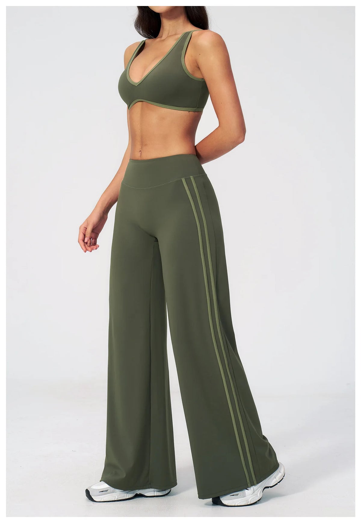 Women's Tracksuit Color Blocked Yoga Sets V Neck Sports Bra High Waist Flare Pants Fitness Suit Outdoor Running Workout Clothes