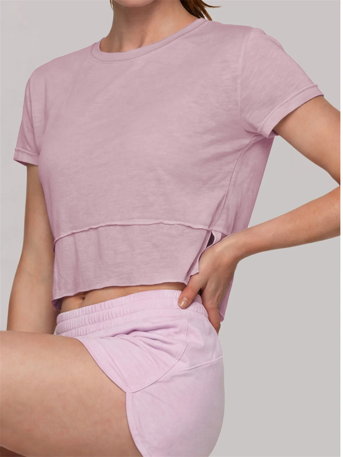 Quick Drying Pink Black Yoga T Shirts Women Short Sleeve O Neck Loose Fitness Tops Outdoor Lightweight Ruffles Short T-shirts
