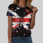 Women's British Flag Print T-Shirt Casual Round Neck Short Sleeve T Shirts Uk United Kingdom Women Vintage Tees Tops Clothing