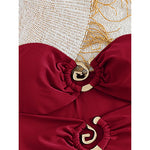 XS - L 6 Colors One Piece Swimsuit Female With Skirt Cut Out Women Swimwear Bandeau Metal Ring Bather Bathing Suit Swim V8108