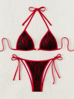 Embroidery Mesh Lace Halter High Cut Bikini Female Swimsuit Women Swimwear Two-pieces Bikini Set Bather Bathing Suit Swim Beach