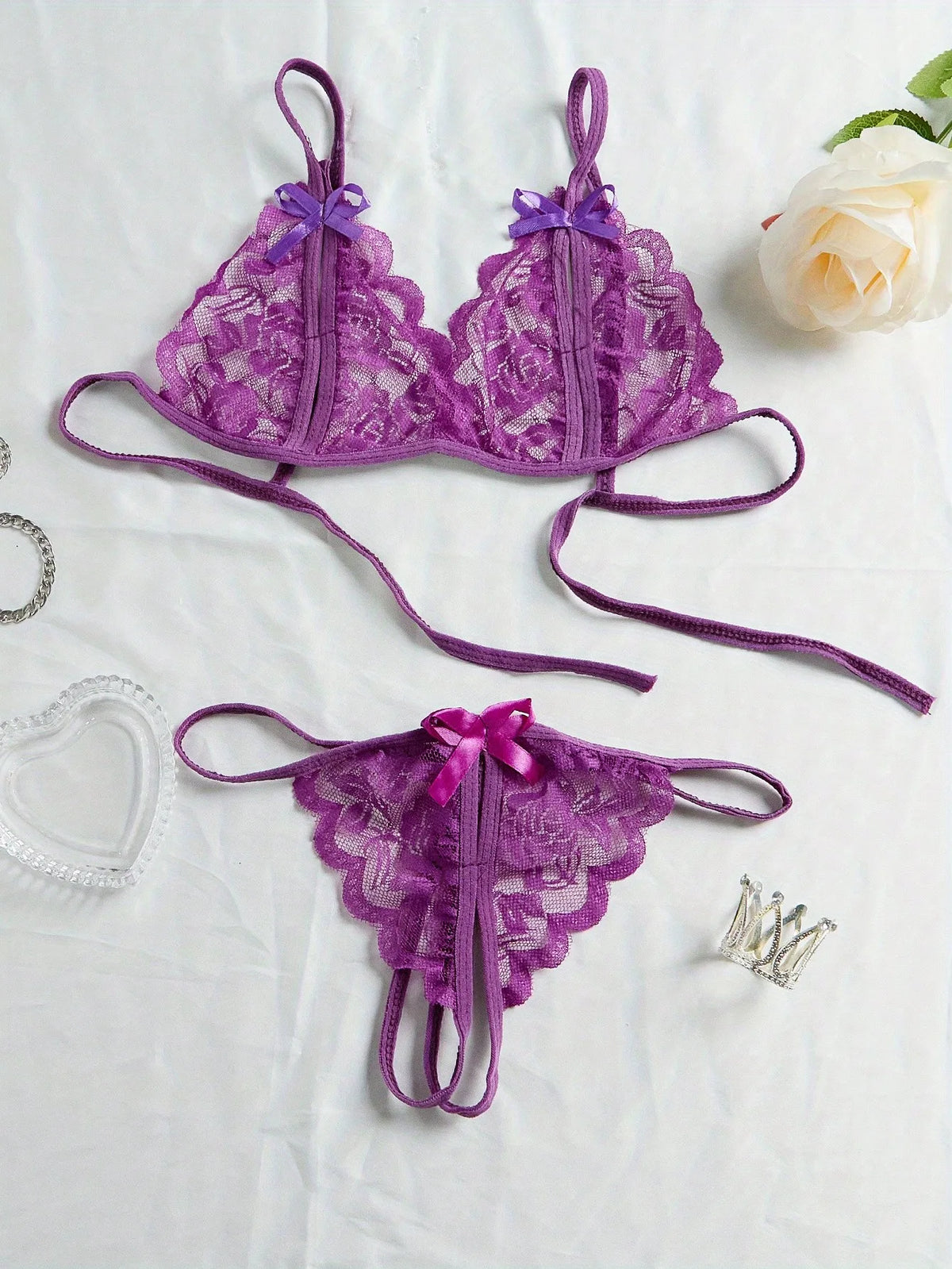 V-Neck Lace Floral Fashion Design Lingerie Set, Couple Date, Halloween, Christmas, Valentine's Day, Girlfriend Gift